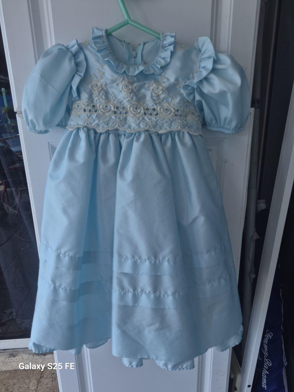 Vintage Light Blue Girls' Floral Lace Bodice Formal Dress